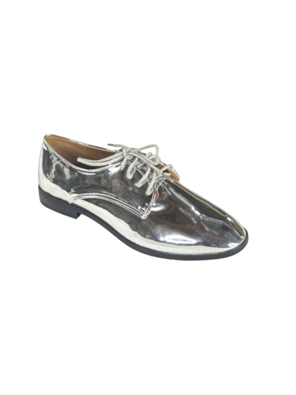 Qupid Malik-06 Women's Silver Metallic Lace-Up Oxford Shoes
